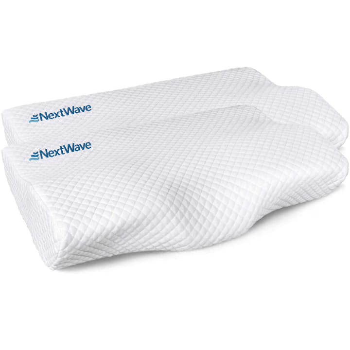 Set 2 perne ortopedice pentru dormit NextWave™, Spuma cu Memorie ergonomica pentru Gat si Suport Cervical, Husa lavabila