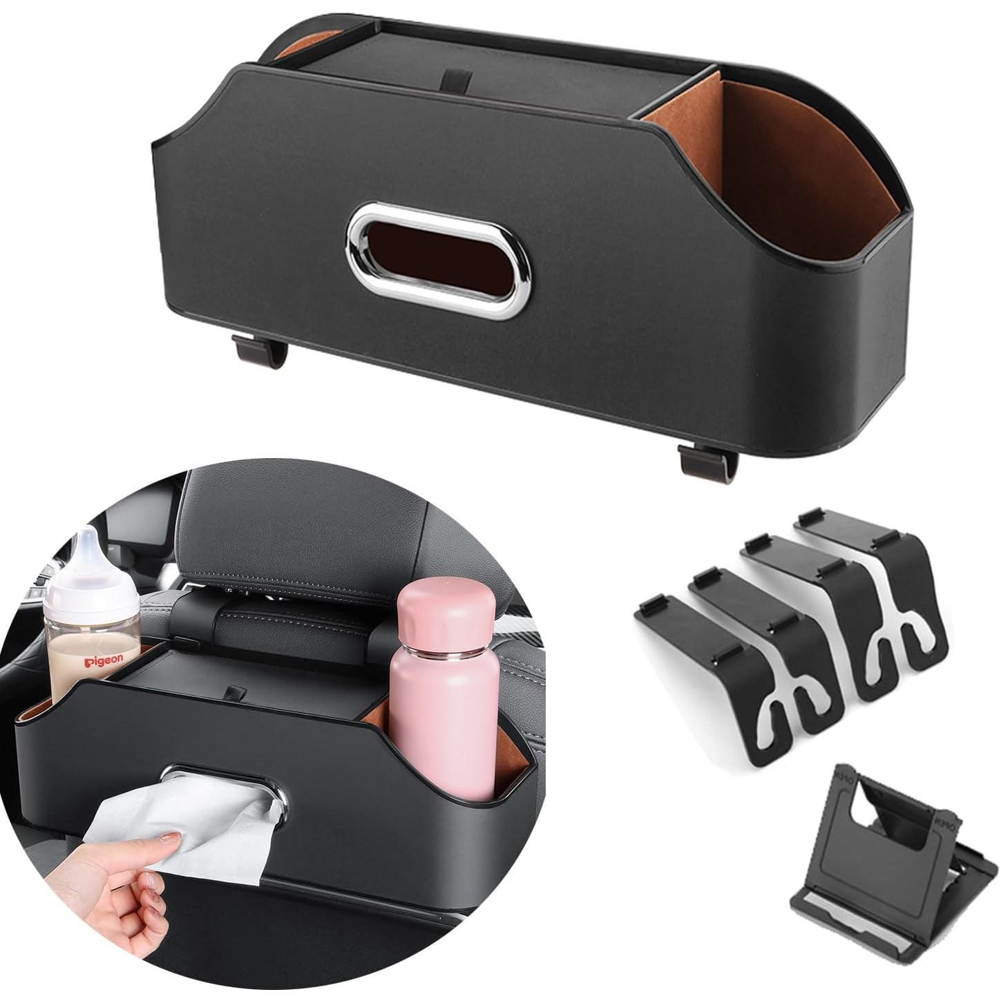 Organizator spatar auto NextWave®️, suport multifunctional cu buzunar pentru tableta, 2 suporturi de pahare, material