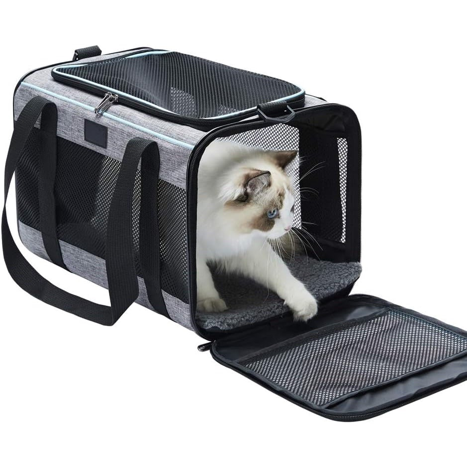 Geanta pentru transport animale mici NextWave®, pisica, caine, iepure, din panza, 45x28x28 cm, Baza rezistenta cu covoras