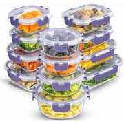 Set 12 Caserole Alimentare din sticla NextWave®️ Capace Etanse, Depozitare Frigider si Congelator, Potrivite pentru