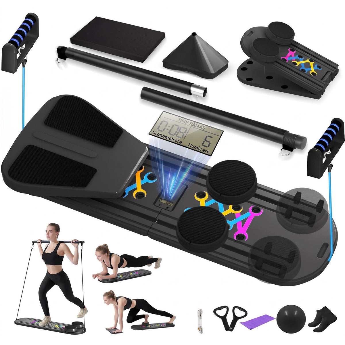 Placa Pilates multifunctionala 6-in-1 NextWave®, antrenament corporal complet si sculptare abdomene, functie rebound, afisaj