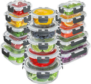 Set 15 Caserole Alimentare din sticla NextWave®️ Capace Etanse, Depozitare Frigider si Congelator, Potrivite pentru