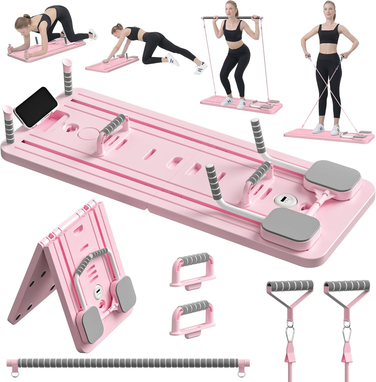 Placă Reformer Pilates pliabilă NextWave®️, antrenament complet pentru corp, sistem multifuncțional 5 în 1 cu benzi elastice