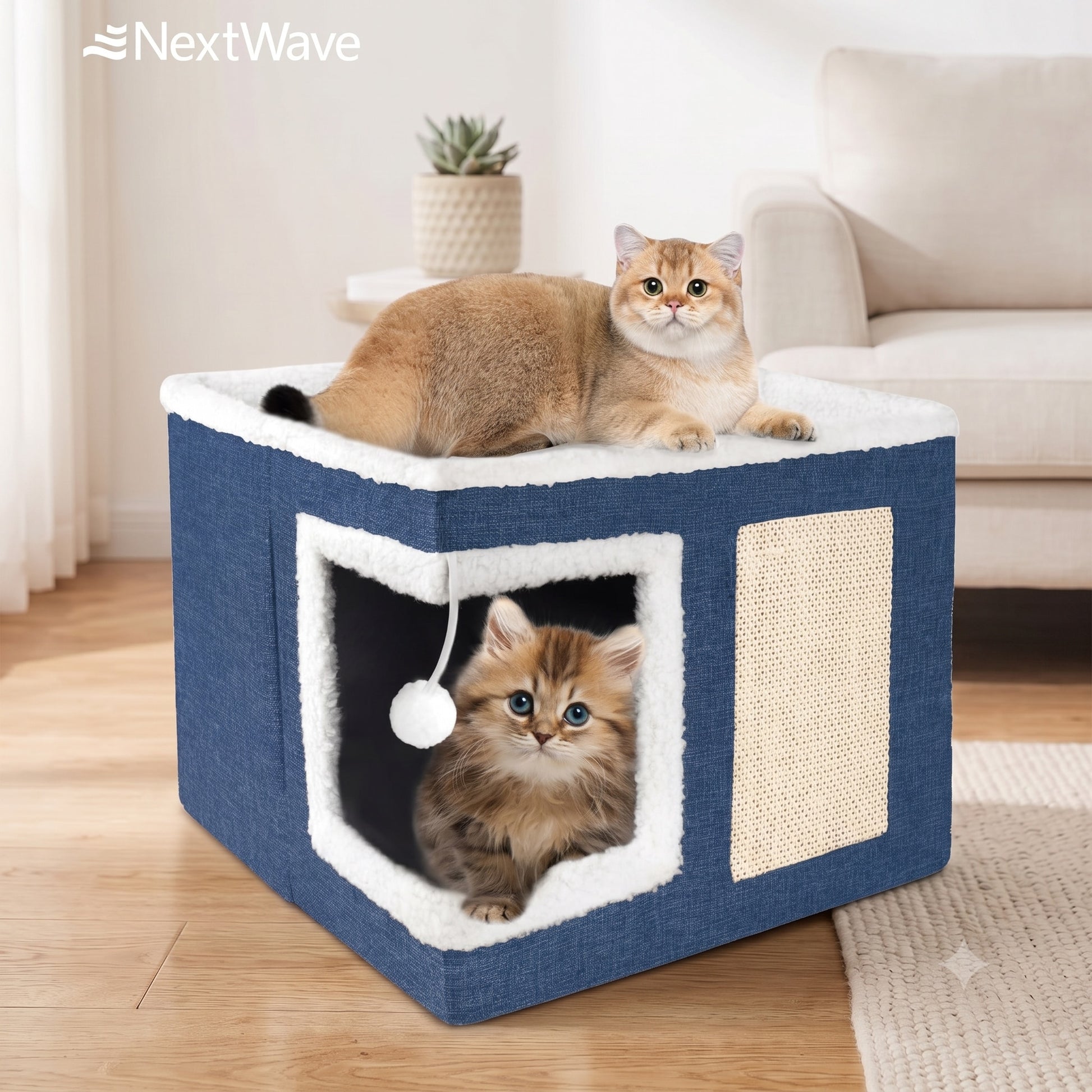 Casa Pisici NextWave®, Casuta Moale pentru Interior, Pat Tip Pestera cu Perna Detasabila, Material Bumbac, Design