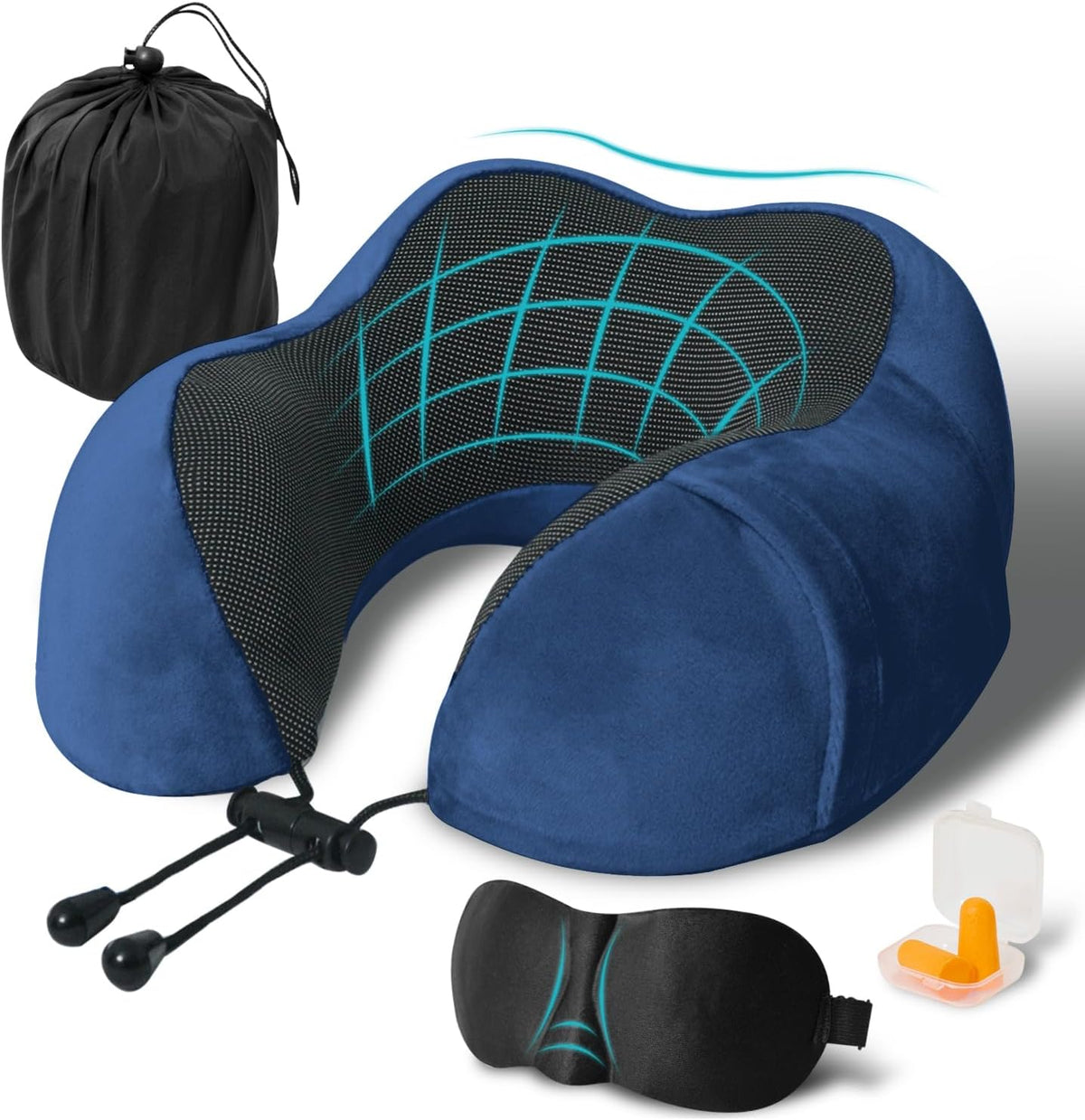 Pernă de călătorie pentru gât NextWave®️, suport ergonomic cervical, spumă cu memorie, husă din catifea detașabilă și