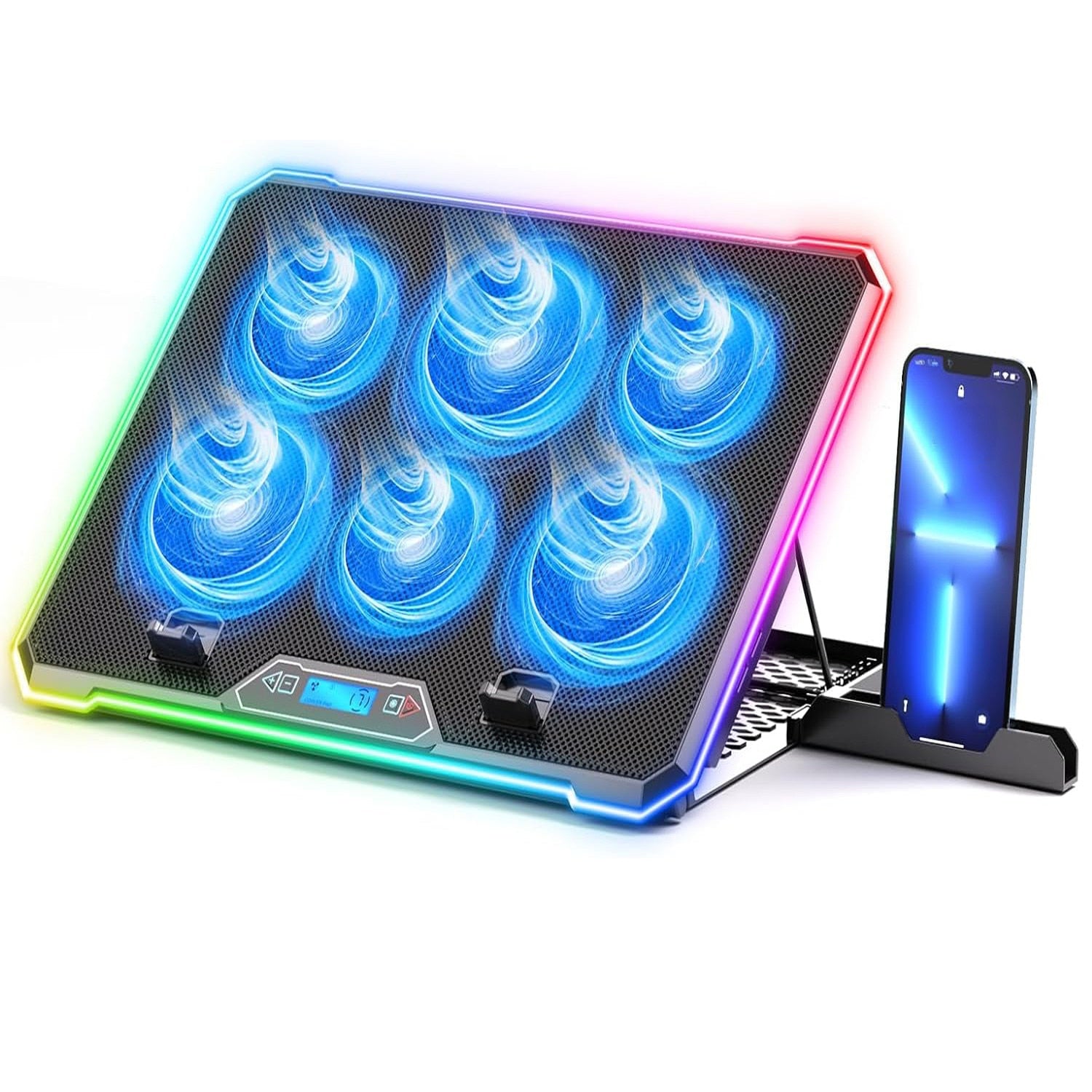 Stand De Racire pentru Laptop BeGenius® cu Suport pentru Telefon, 6 Ventilatoare ultra Silentioase, Cooler Laptop Gaming