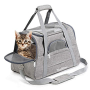Geanta pentru transport animale mici NextWave®, pisica, caine, iepure, din panza, 44x28x25, baza rezistenta cu covoras, gri