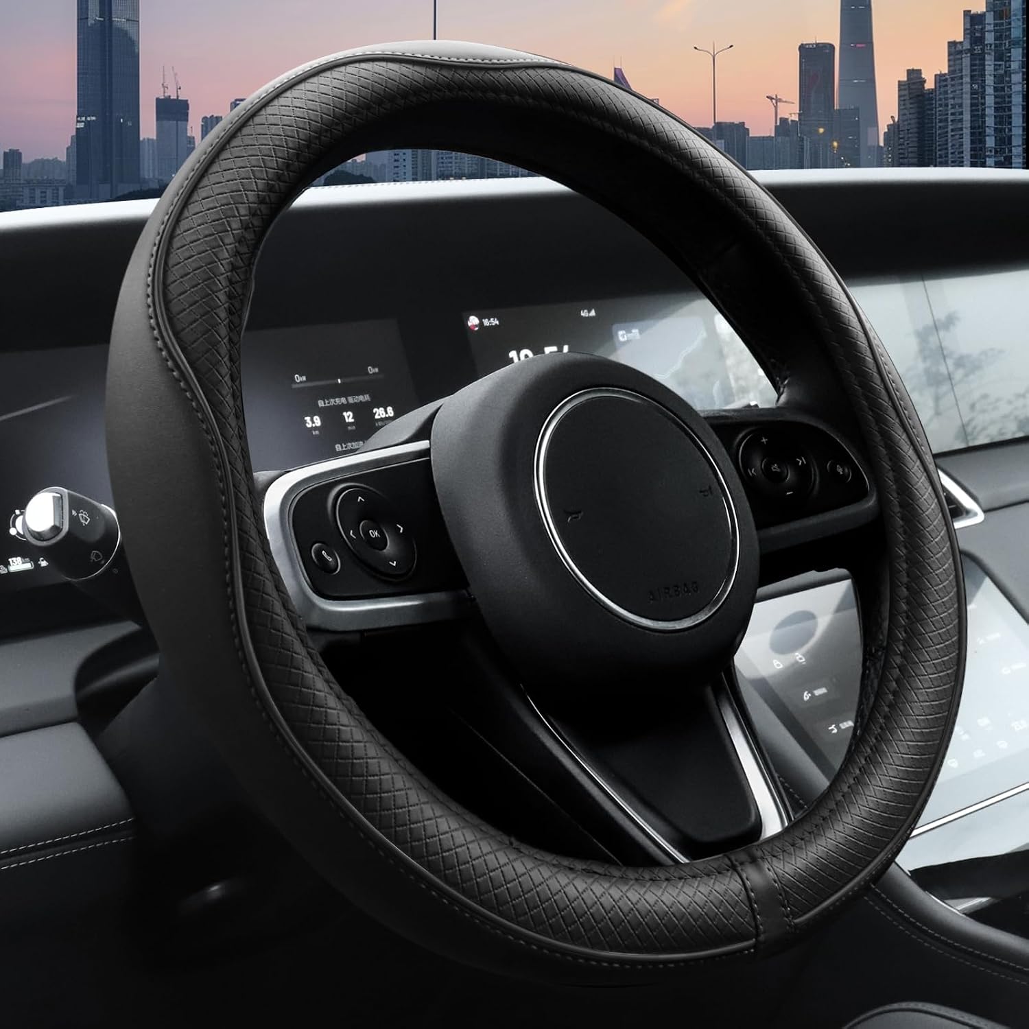 Husa volan auto NextWave®, din piele ecologica din microfibra, captuseala interioara antiderapanta, cusaturi ranforsate