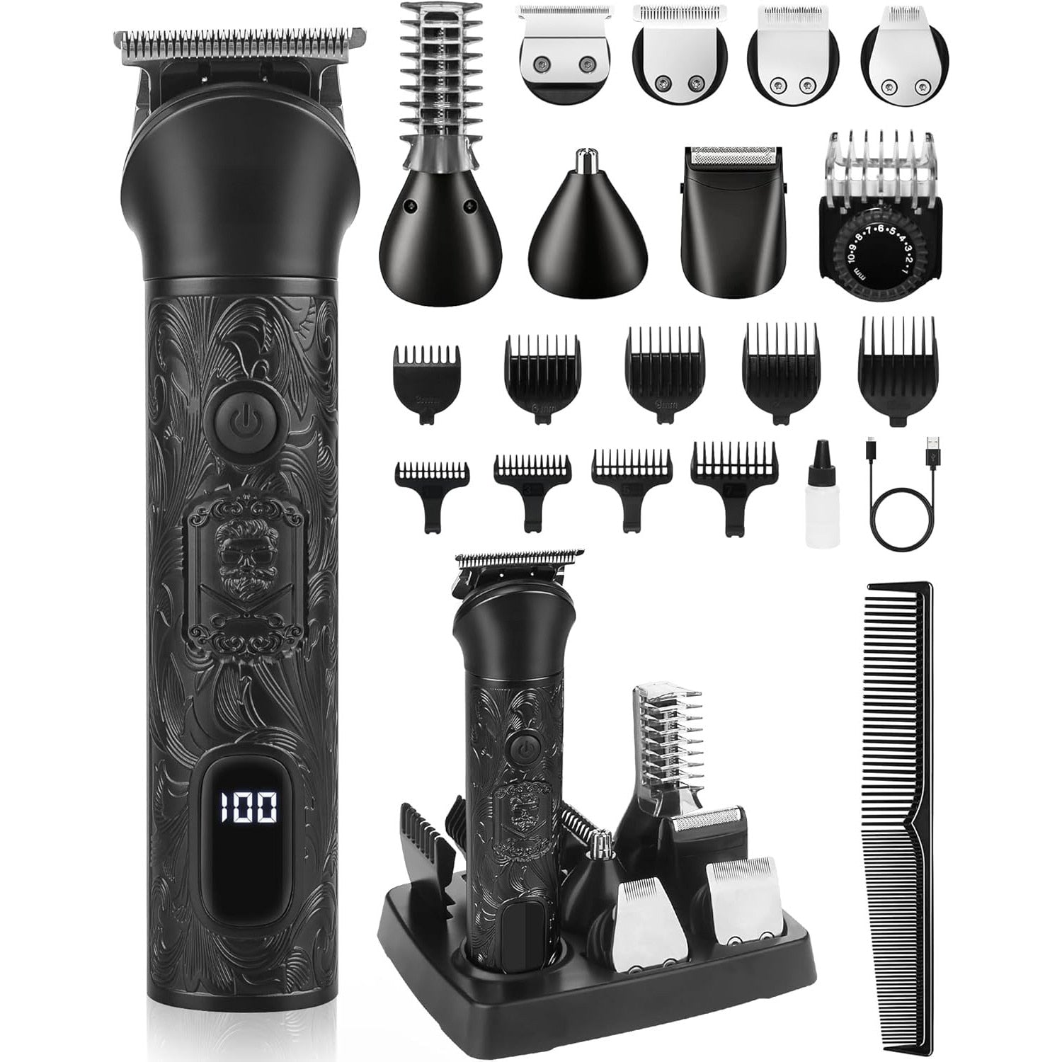 Masina de tuns si Aparat de ras BeGenius®, Multifunctionala 7 in 1, Lame Inox, Corp Metal, Profesional, Barba, Cap