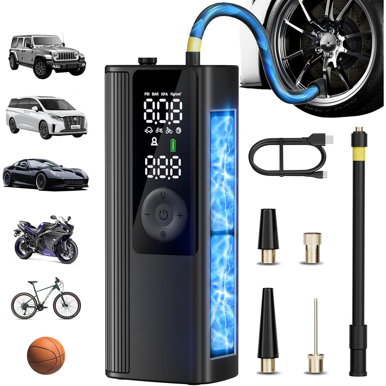 Compresor auto portabil NextWave, 150 PSI, manometru digital, iluminare LED, Negru, 22,2x8,4x14,2cm