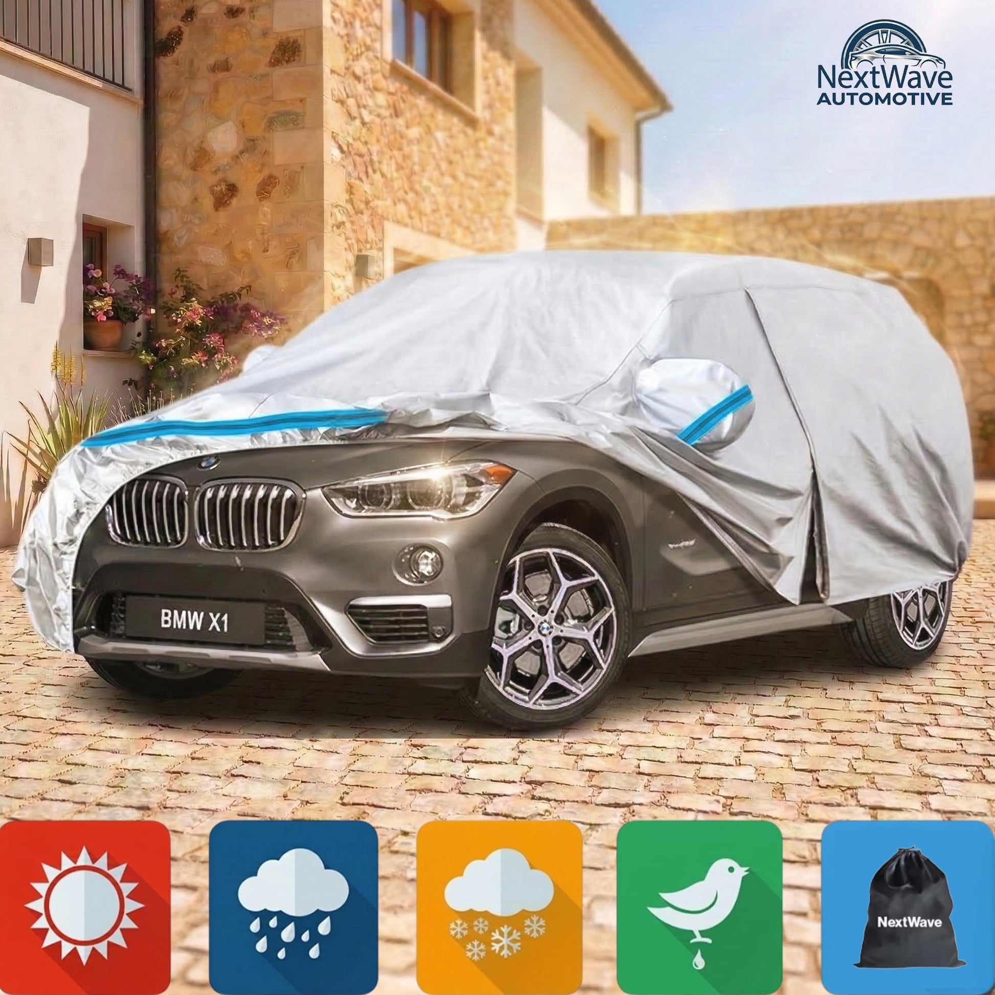 Prelata Auto Premium NextWave®️, Impermeabila, Protectie UV, Praf, Zapada, Inghet, Universala pentru SUV, Buzunare Oglinzi