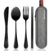 Set tacamuri de calatorie NextWave®, portabile si reutilizabile, fara zgomot la transport, cutit, furculita, lingura si