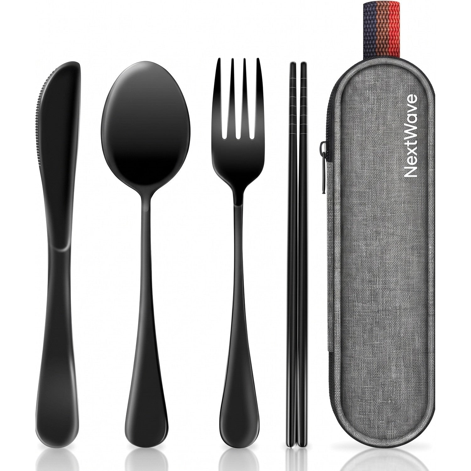 Set tacamuri de calatorie NextWave®, portabile si reutilizabile, fara zgomot la transport, cutit, furculita, lingura si