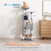 Ansamblu de Joaca pentru Pisici NextWave®, tip turn, 2 platforme de observatie, 3 niveluri, 2 casuta, 5 stalpi pentru