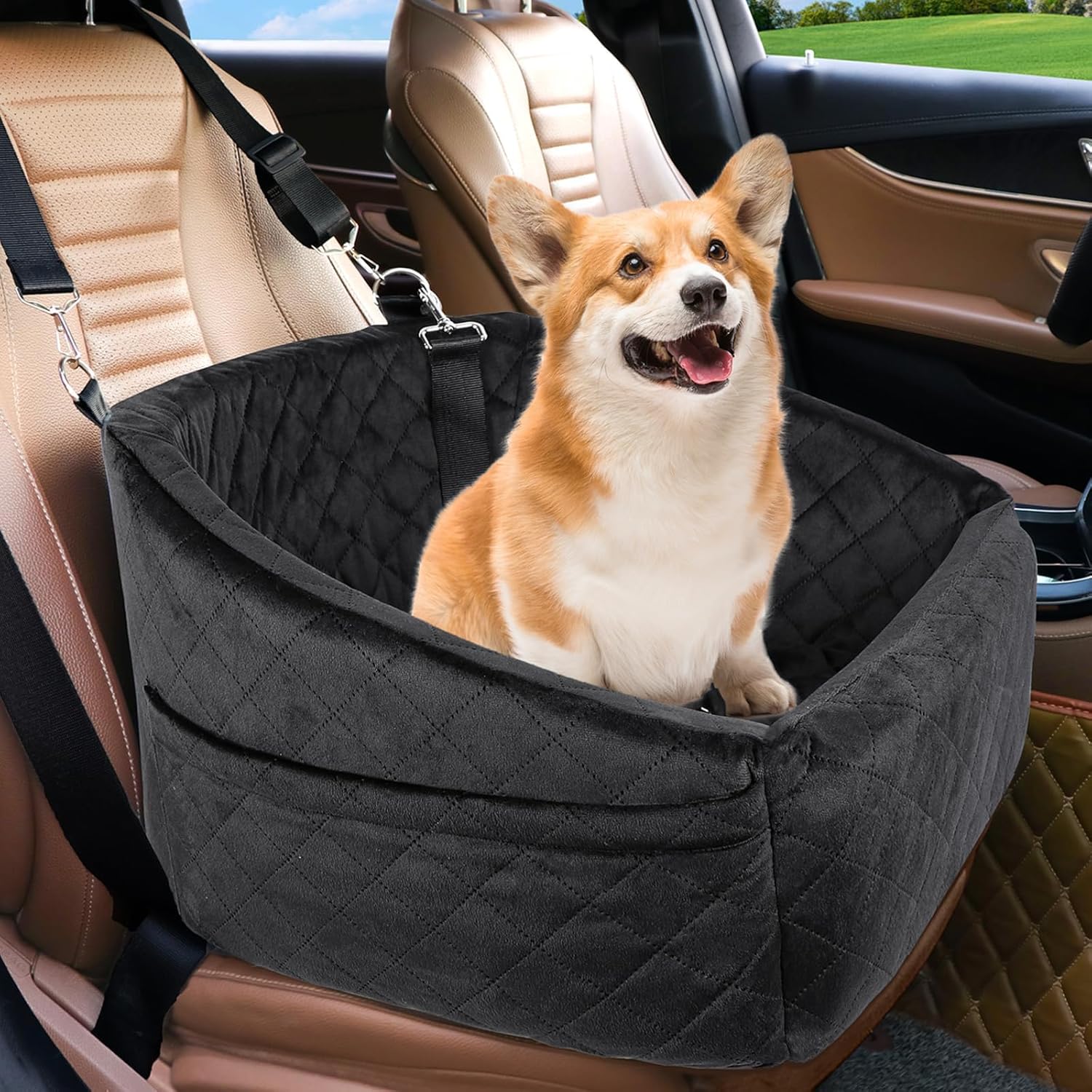 Scaun auto pentru caini NextWave®, detasabil si lavabil, pentru animale de pana la 13,6 kg, cu centura de siguranta, curele