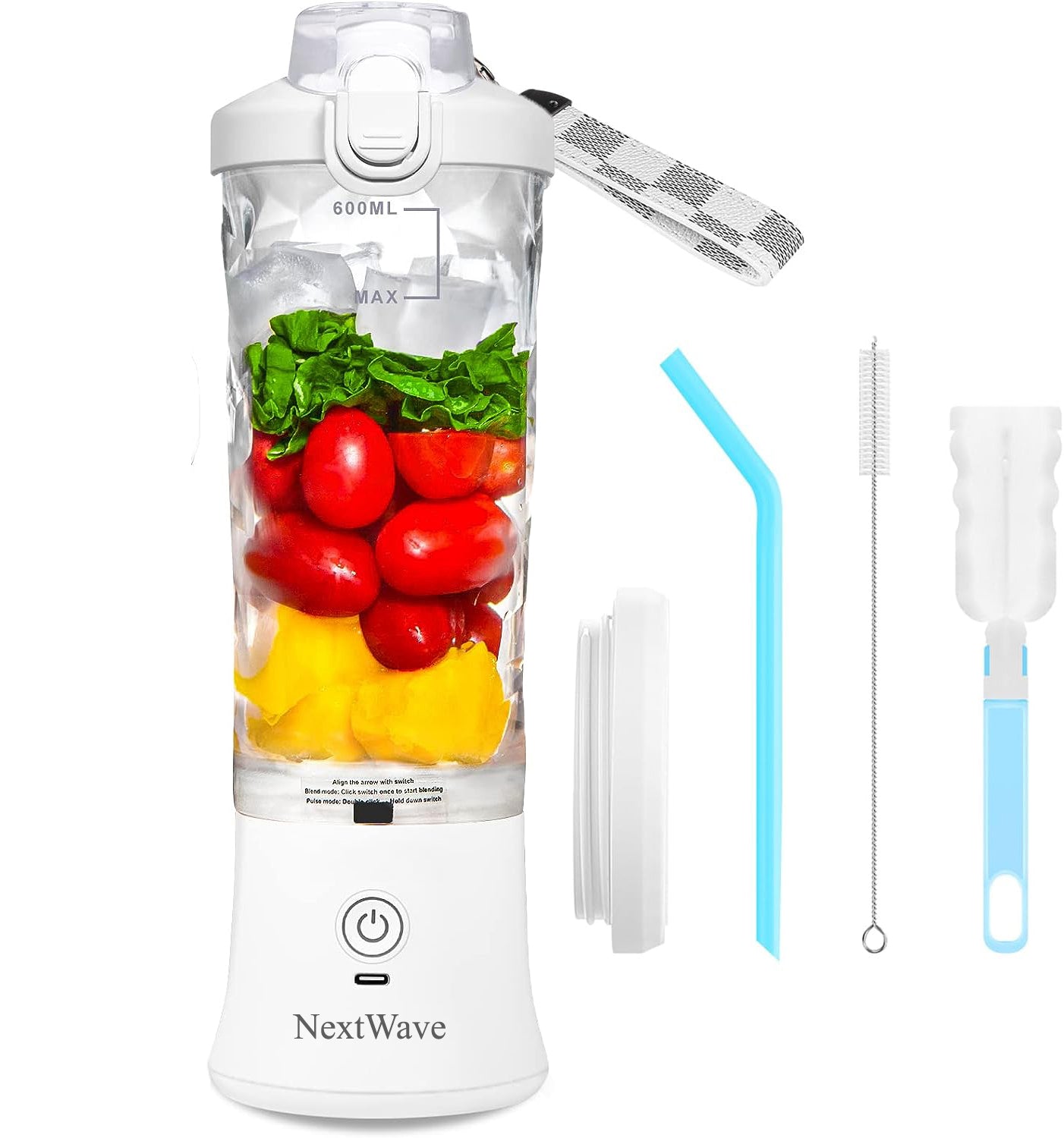 Mini Blender Electric Portabil NextWave™, Multifunctional, Auto-curatare, Autonomie Mare, Recipient detasabil cu capac