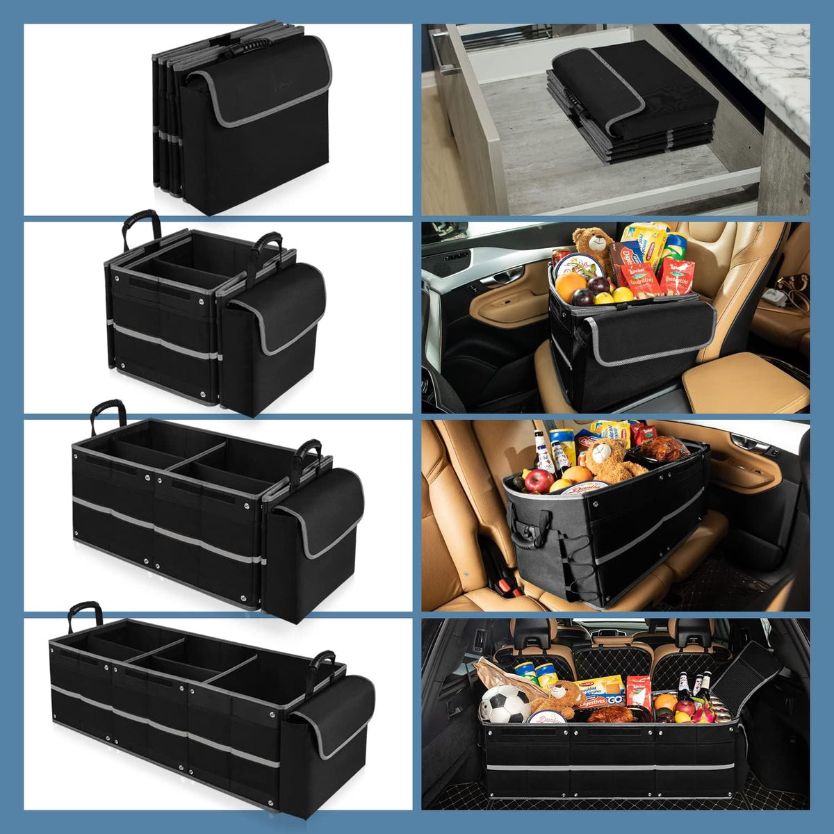 Organizator portbagaj auto cu Geanta Termica NextWave®️ si chingi de ancorare, Multifunctional, Plasa Laterala, Pliabil