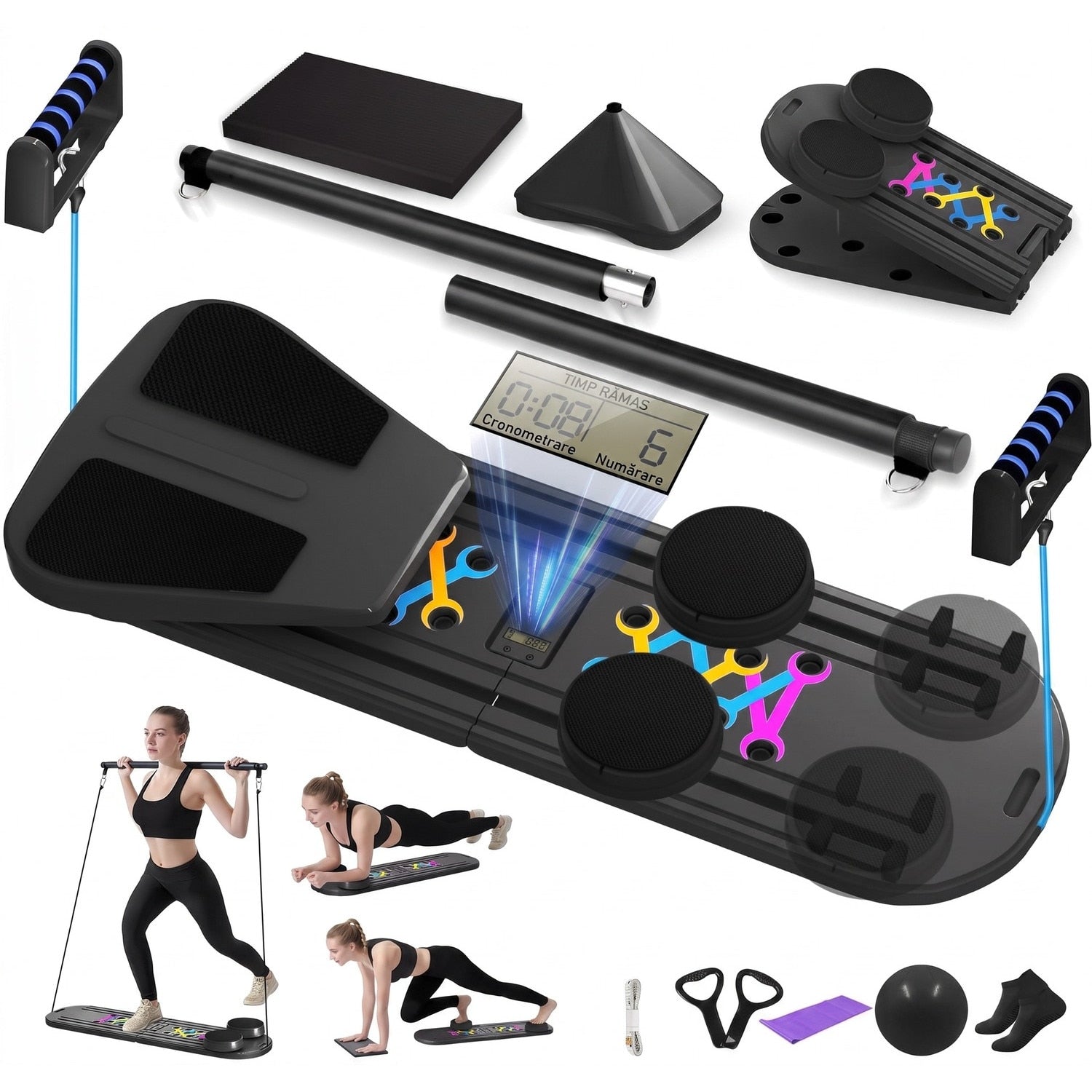 Placa Pilates multifunctionala 6-in-1 NextWave®, antrenament corporal complet si sculptare abdomene, functie rebound, afisaj