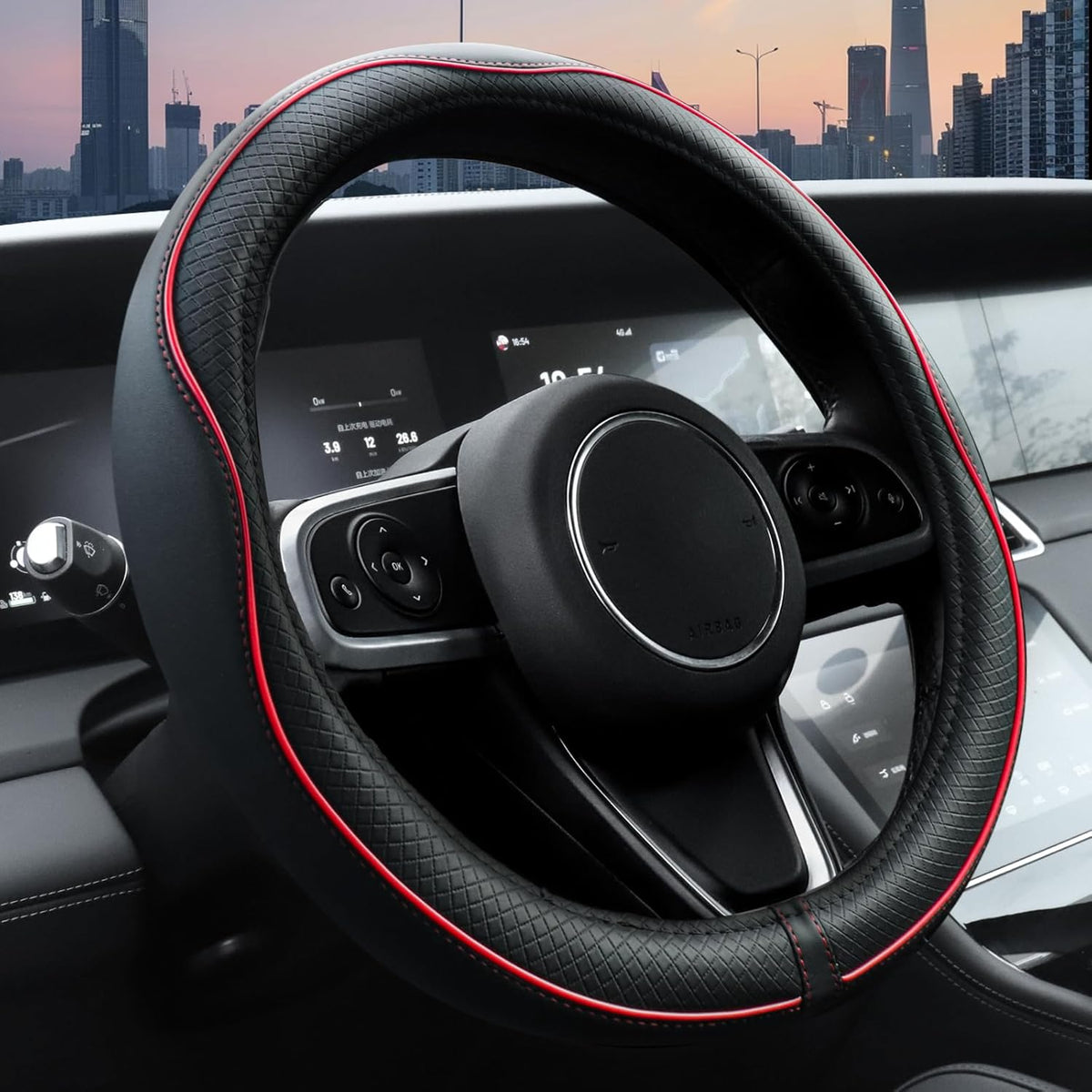 Husa volan auto NextWave®, din piele ecologica din microfibra, interior antiderapant din cauciuc, cusaturi ranforsate