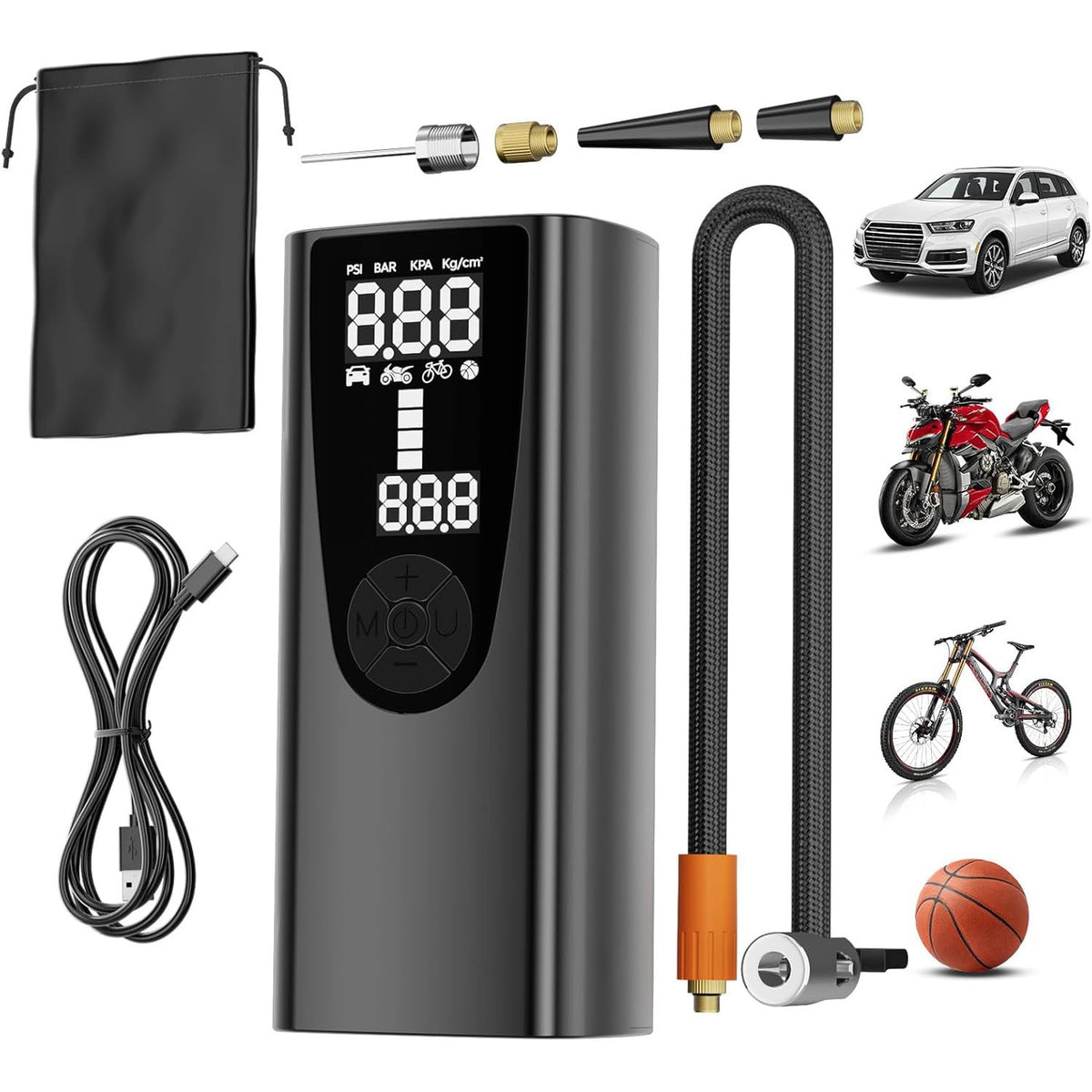 Compresor portabil electric NextWave® – pompa de aer reincarcabila 6000 mAh, presiune 0, 1-10, 3 bar (150 PSI), display