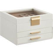 Cutie de bijuterii pe 3 niveluri cu 2 sertare, NextWave®, piele ecologica cu interior catifelat, spatii dedicate pentru