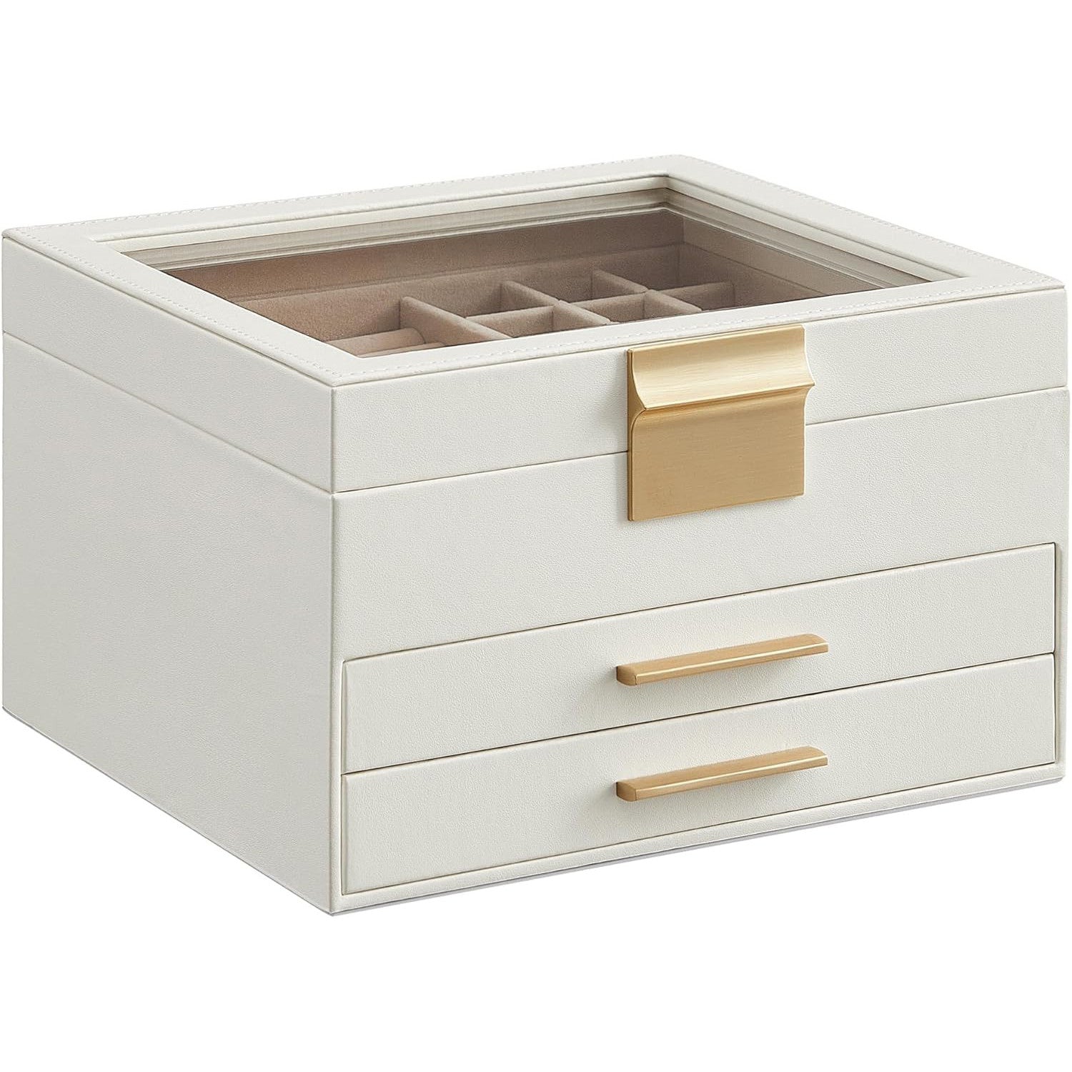 Cutie de bijuterii pe 3 niveluri cu 2 sertare, NextWave®, piele ecologica cu interior catifelat, spatii dedicate pentru