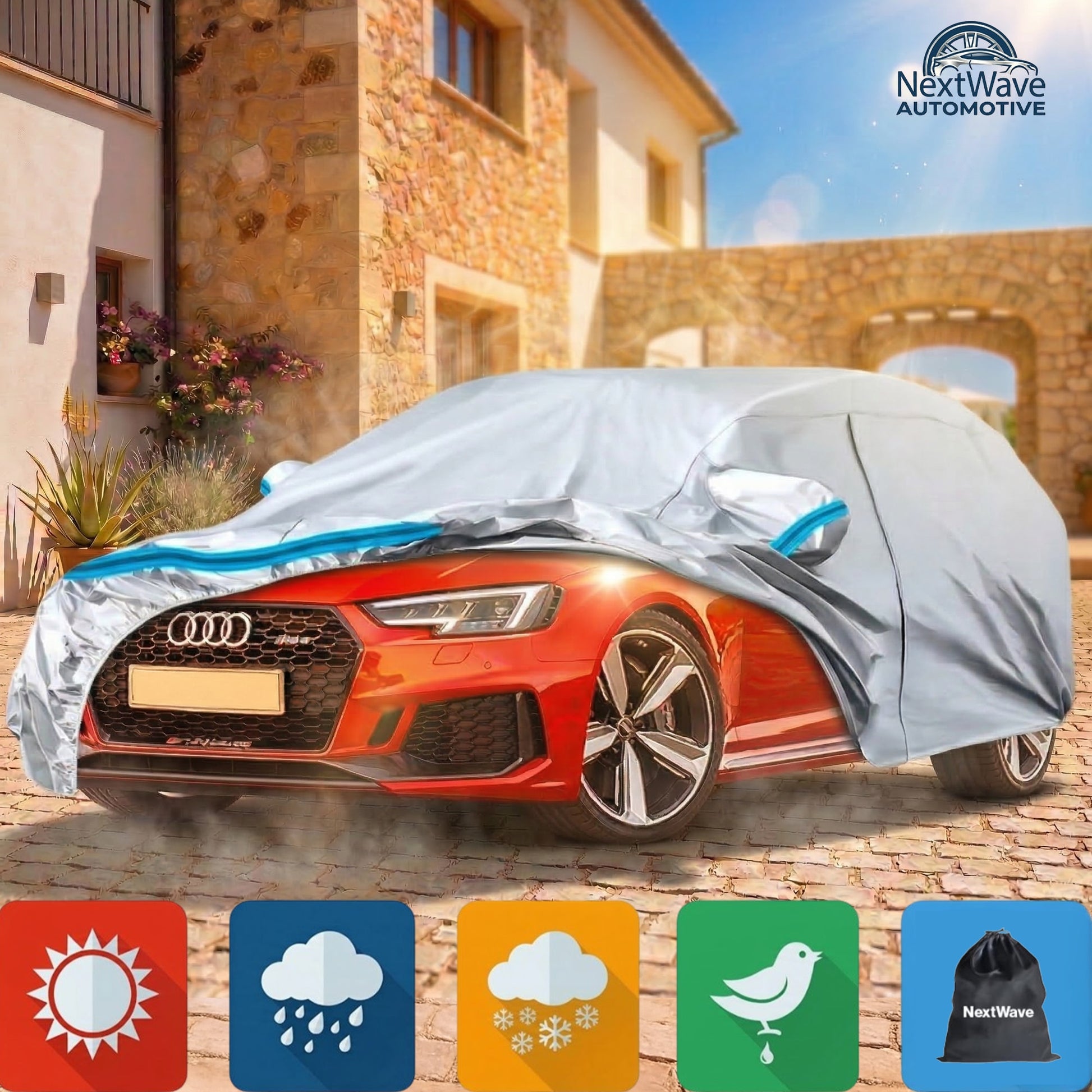 Prelata Auto Premium NextWave®️, Impermeabila, Protectie UV, Praf, Zapada, Inghet, Universala pentru Break, Buzunare