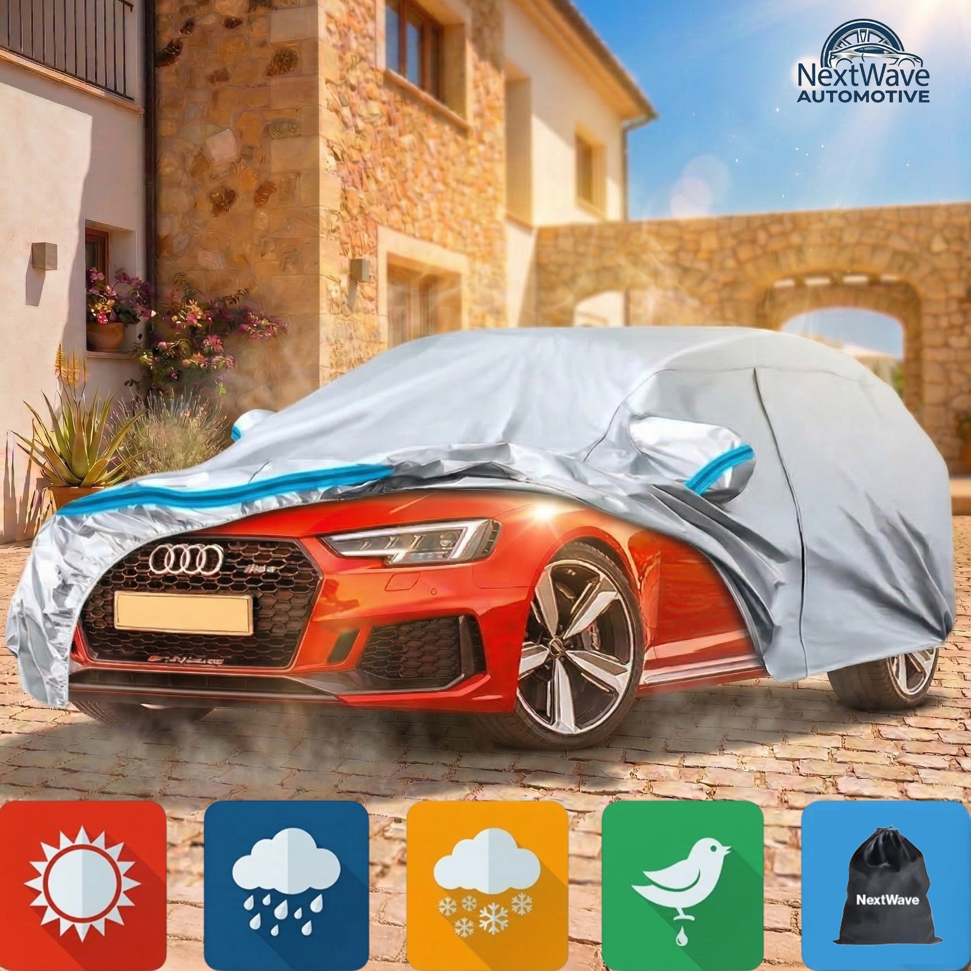 Prelata Auto Premium NextWave®️, Impermeabila, Protectie UV, Praf, Zapada, Inghet, Universala pentru Break, Buzunare