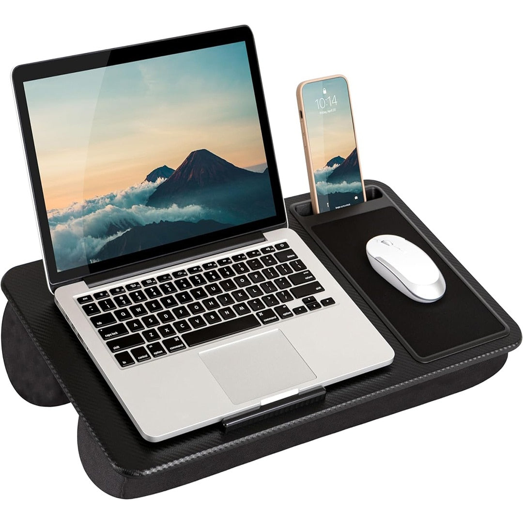 Masa laptop pentru poala NextWave®️ cu mouse pad, suport telefon, perna dubla, pentru pat, birou, canapea, masina, greutate