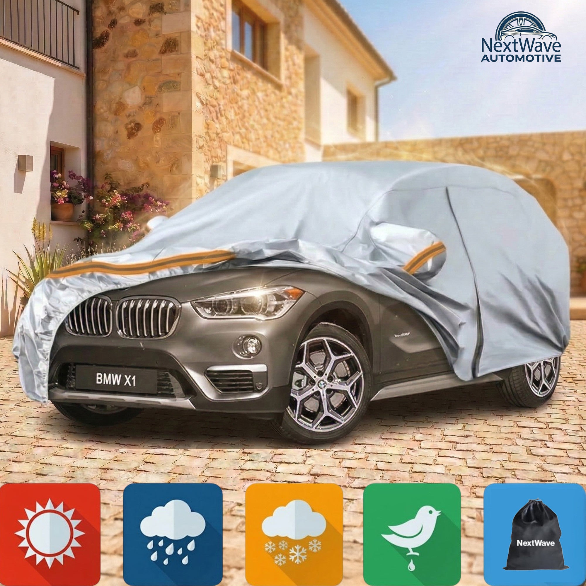 Prelata Auto Premium NextWave®️, Impermeabila, Protectie UV, Praf, Zapada, Inghet, Universala pentru SUV, Buzunare Oglinzi