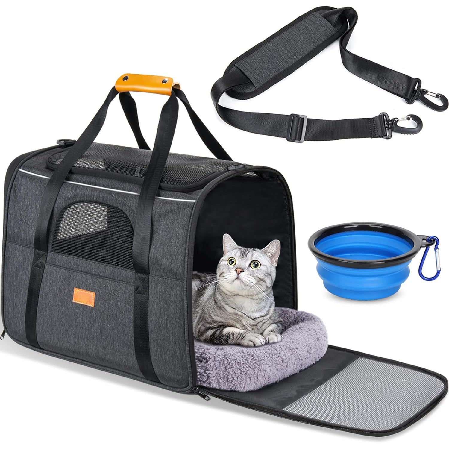 Geanta pentru transport animale mici NextWave®, pisica, caine, iepure, din panza, 45x35x33 cm, Baza rezistenta cu covoras