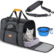 Geanta pentru transport animale mici NextWave®, pisica, caine, iepure, din panza, 45x35x33 cm, Baza rezistenta cu covoras