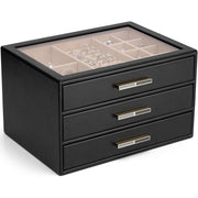 Cutie de bijuterii, organizator cu capac transparent, spatiu de depozitare 3 sertare pentru coliere, inele, cercei