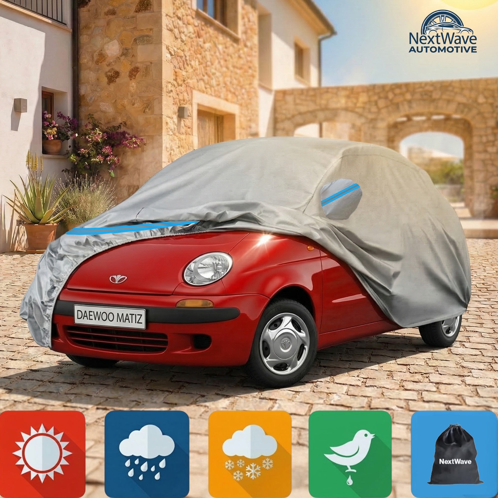 Prelata Auto Premium NextWave®️, Impermeabila, Protectie UV, Praf, Zapada, Inghet, Universala pentru Hatchback, Buzunare