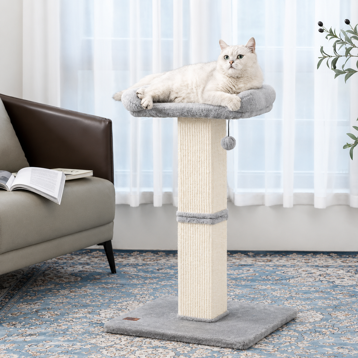 Stalp de zgariat pentru pisici NextWave®, cu suprafata durabila din sisal, culcus superior din plus cu husa detasabila, baza – imaginea 2