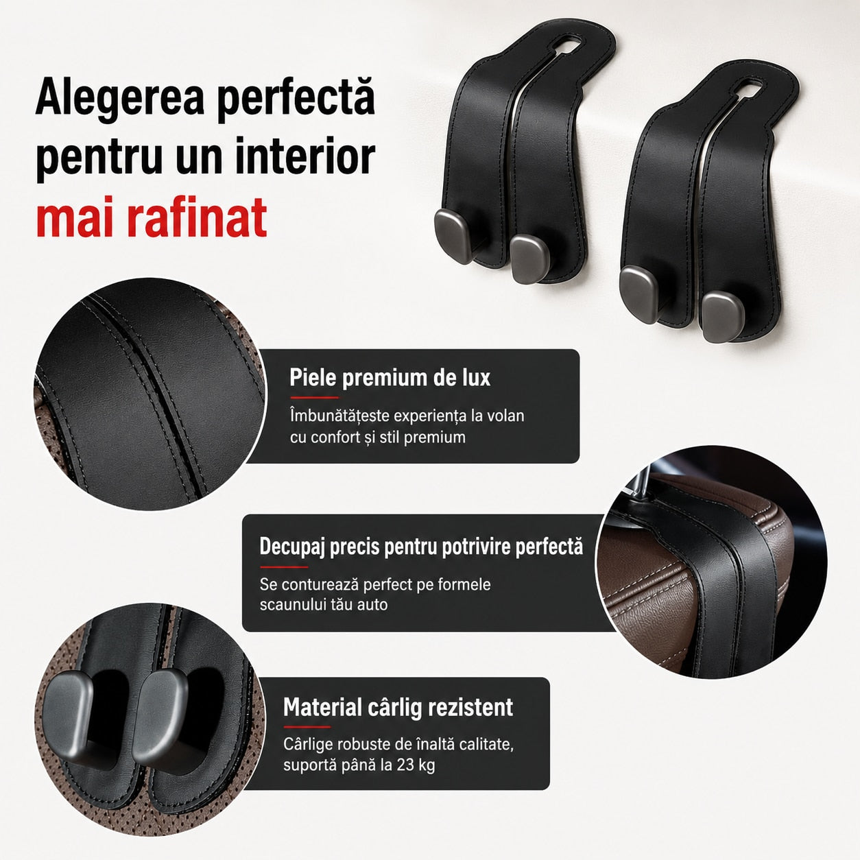 Set 2 carlige auto duble pentru tetiera NextWave®, pentru genti, sacose, haine si accesorii, aliaj de aluminiu-magneziu cu – imaginea 2
