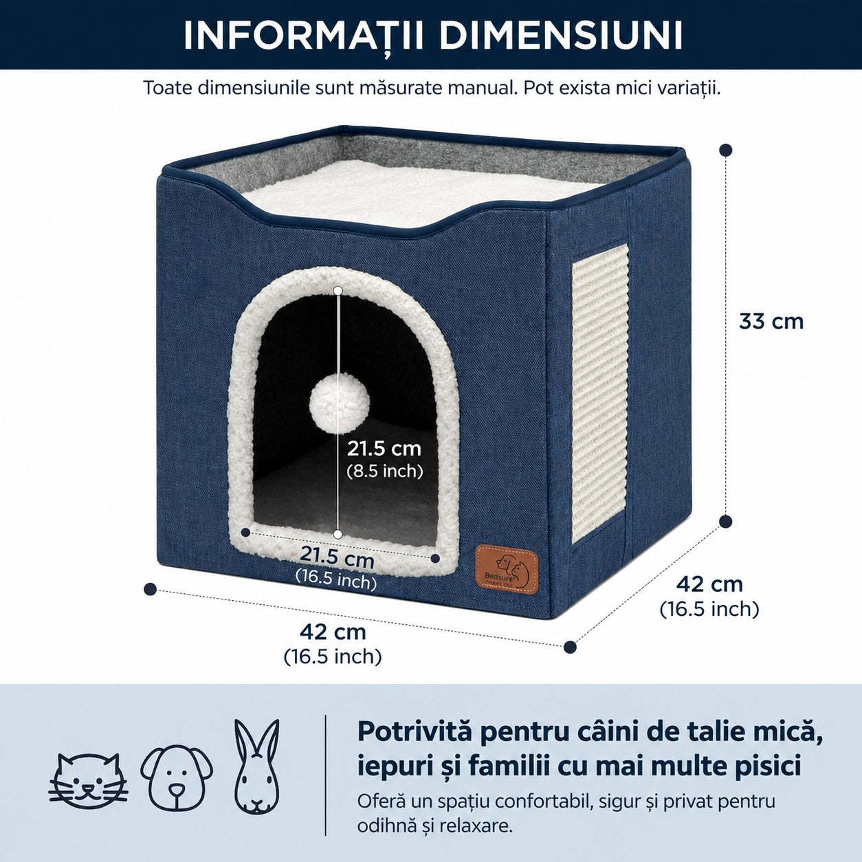 Casa pentru pisici NextWave® cu doua zone, bila pufoasa si zona de zgariat, Pliabila, Moale si pufoasa, Respirabila, Usoara – imaginea 2