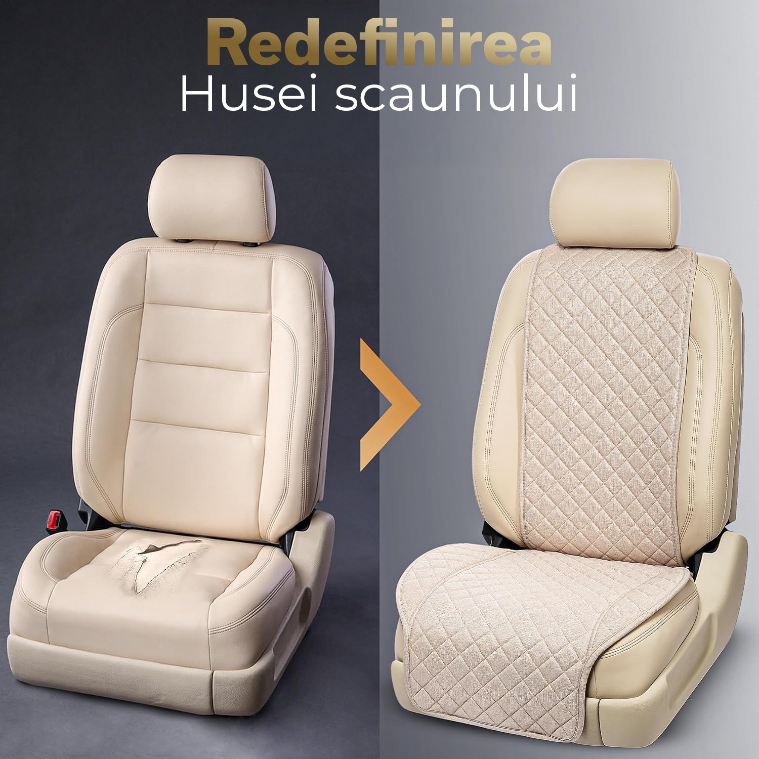 Set 2 Huse scaune auto fata, NextWave, universale, antialunecare, bej – imaginea 2