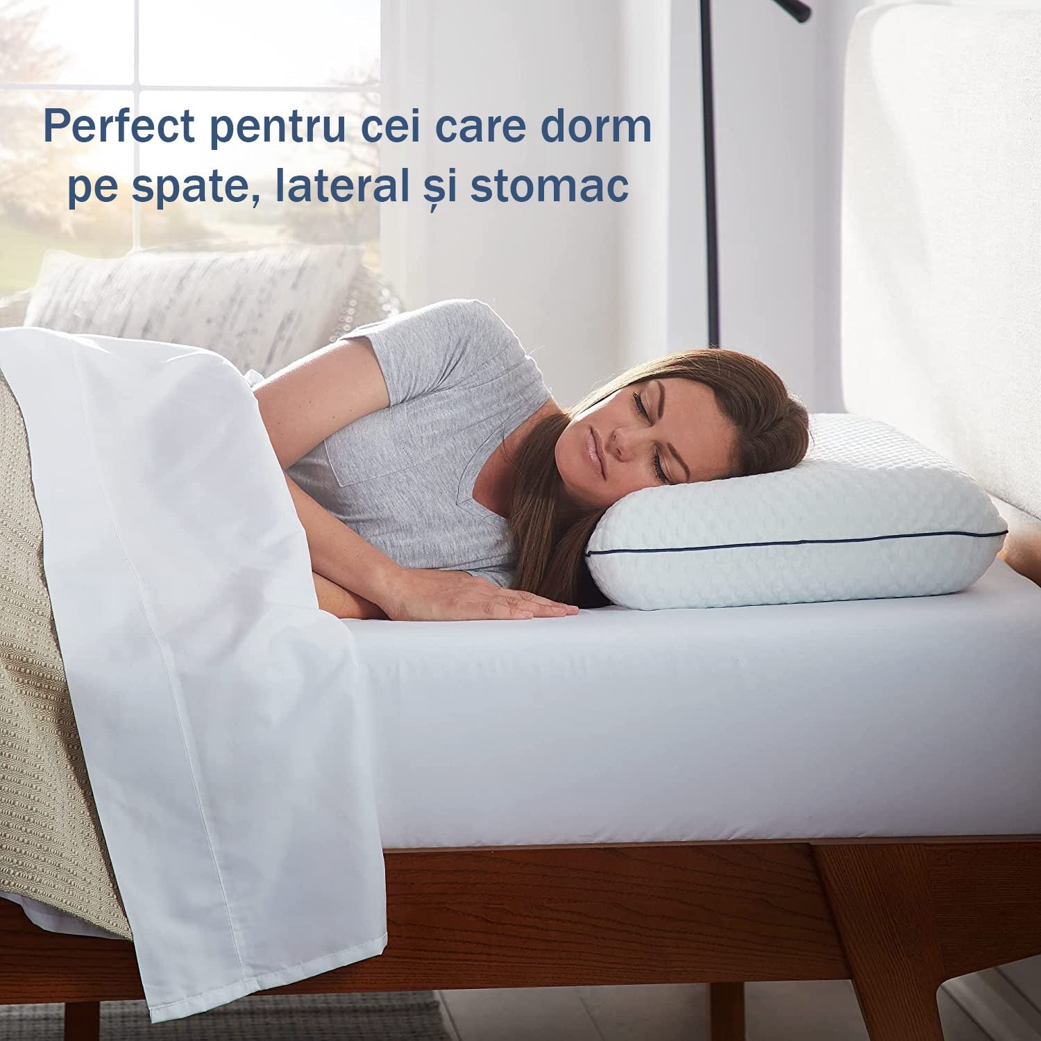 Set 2 Perne ortopedice pentru dormit NextWave®️, Spuma cu Memorie cu gel ventilata, Husa detasabila cu 2 zone termice – imaginea 2
