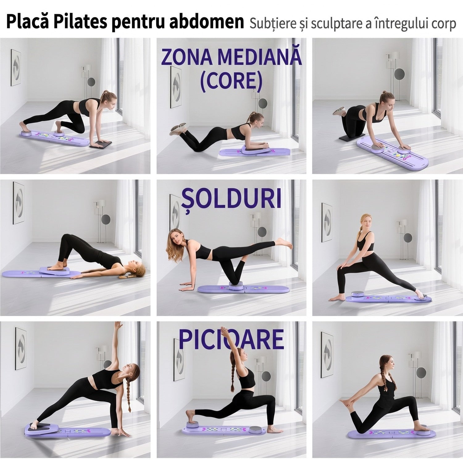 Placa Pilates multifunctionala NextWave®️, set reformer 6 in 1 pliabil pentru abdomen si sculptarea corpului, cu – imaginea 2
