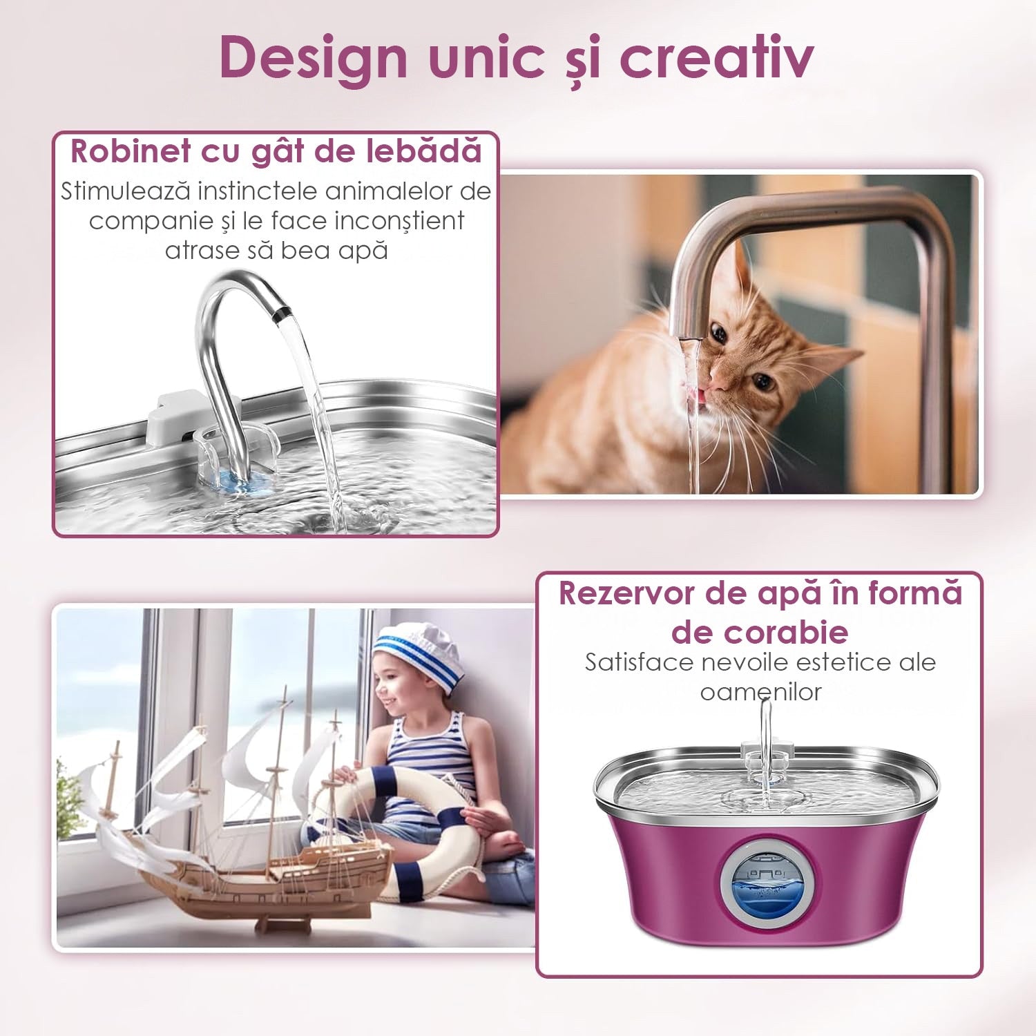 Fantana Apa Pisici si Caini NextWave®, Dispenser Automat cu fereastra mare pentru nivelul apei, purificare si filtrare prin – imaginea 2