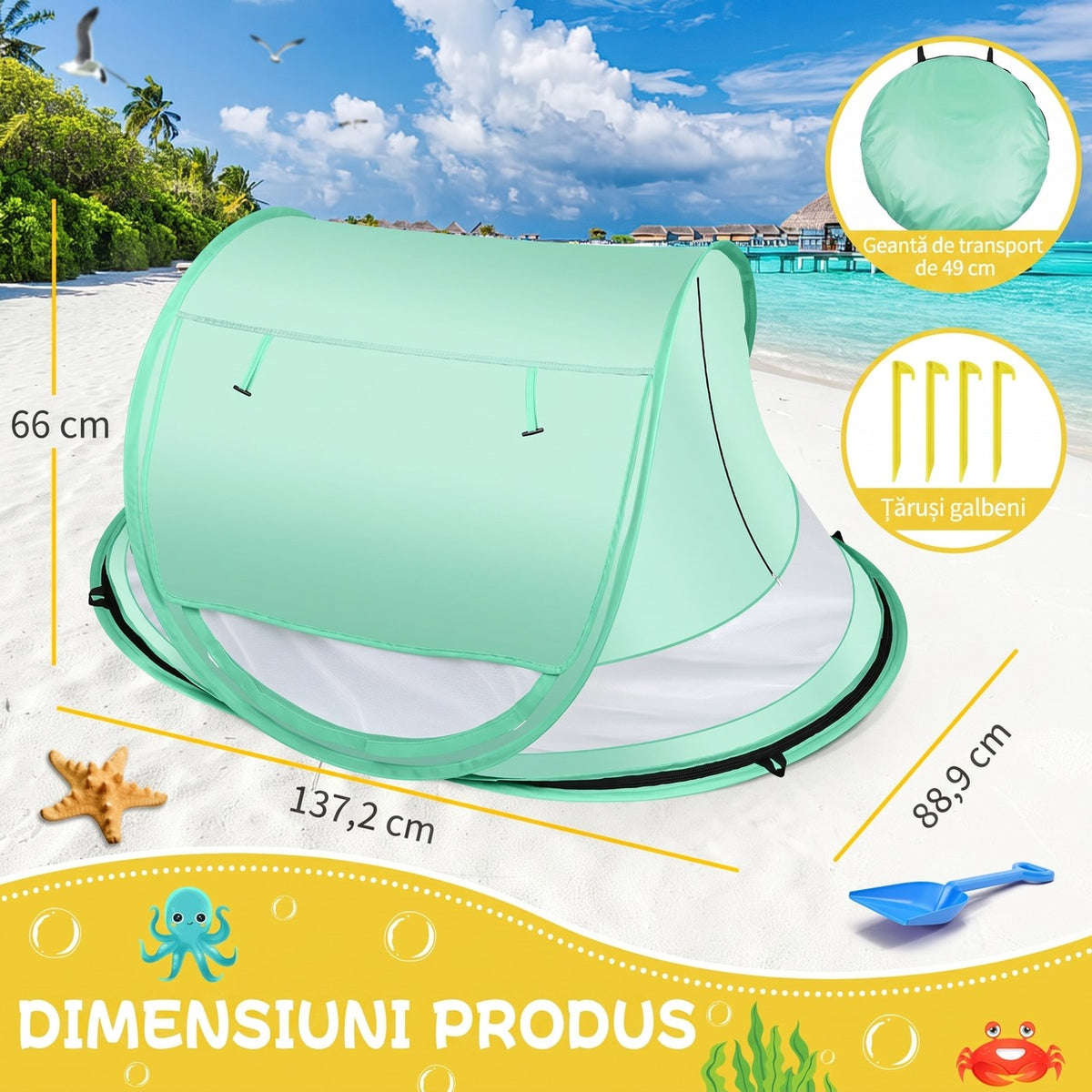 Cort de plaja pentru bebelusi NextWave®️, protectie solara UPF 50+, deschidere pop-up automata, plasa respirabila pentru – imaginea 2