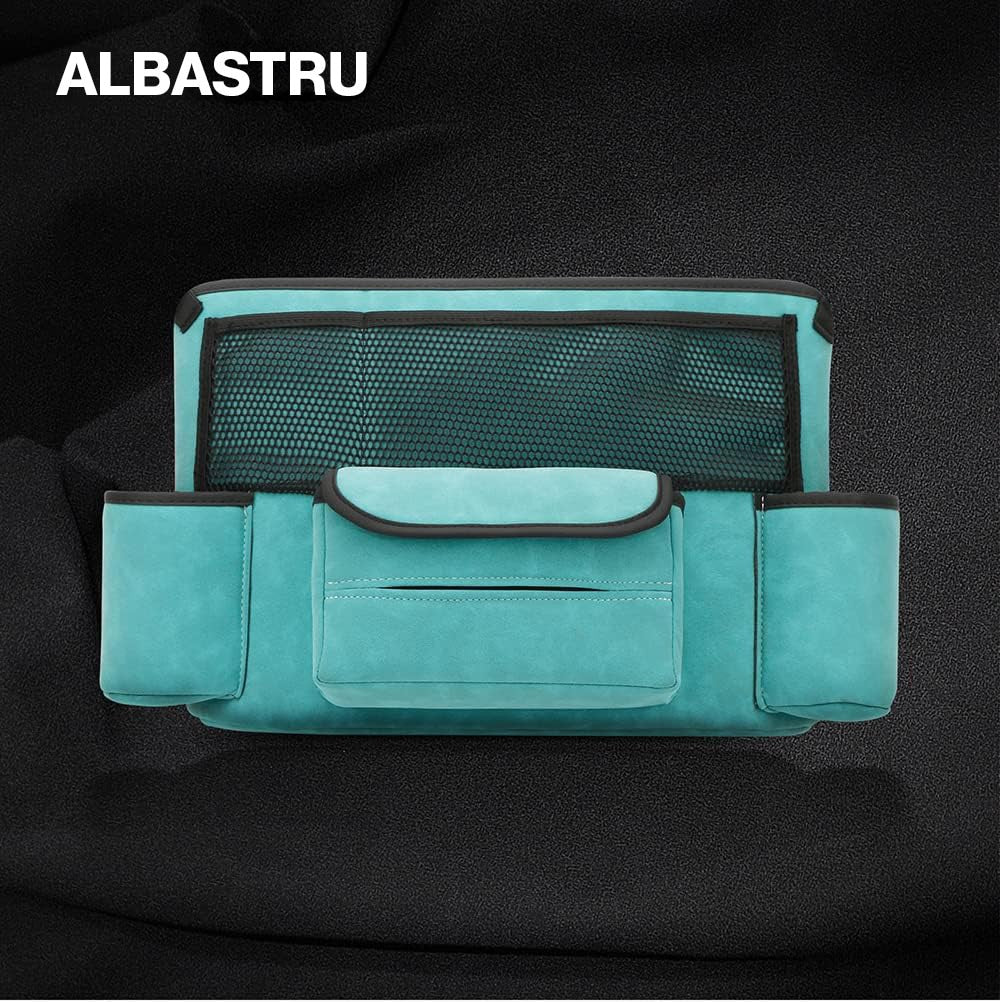Organizator intre scaune auto NextWave®️, suport pretios cu 5 compartimente, material suede & piele ecologica, capacitate – imaginea 2