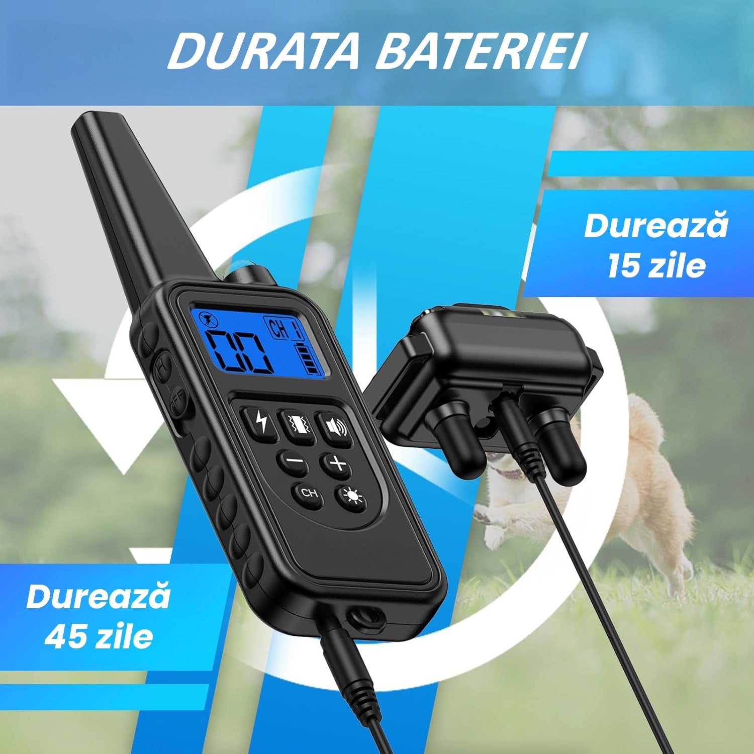 Zgarda Electrica pentru Dresaj Caini, 7 moduri de Dresaj, 99 Nivele de Vibratii, Reincarcabila, Ghid Dresaj, Raza Actiune – imaginea 2