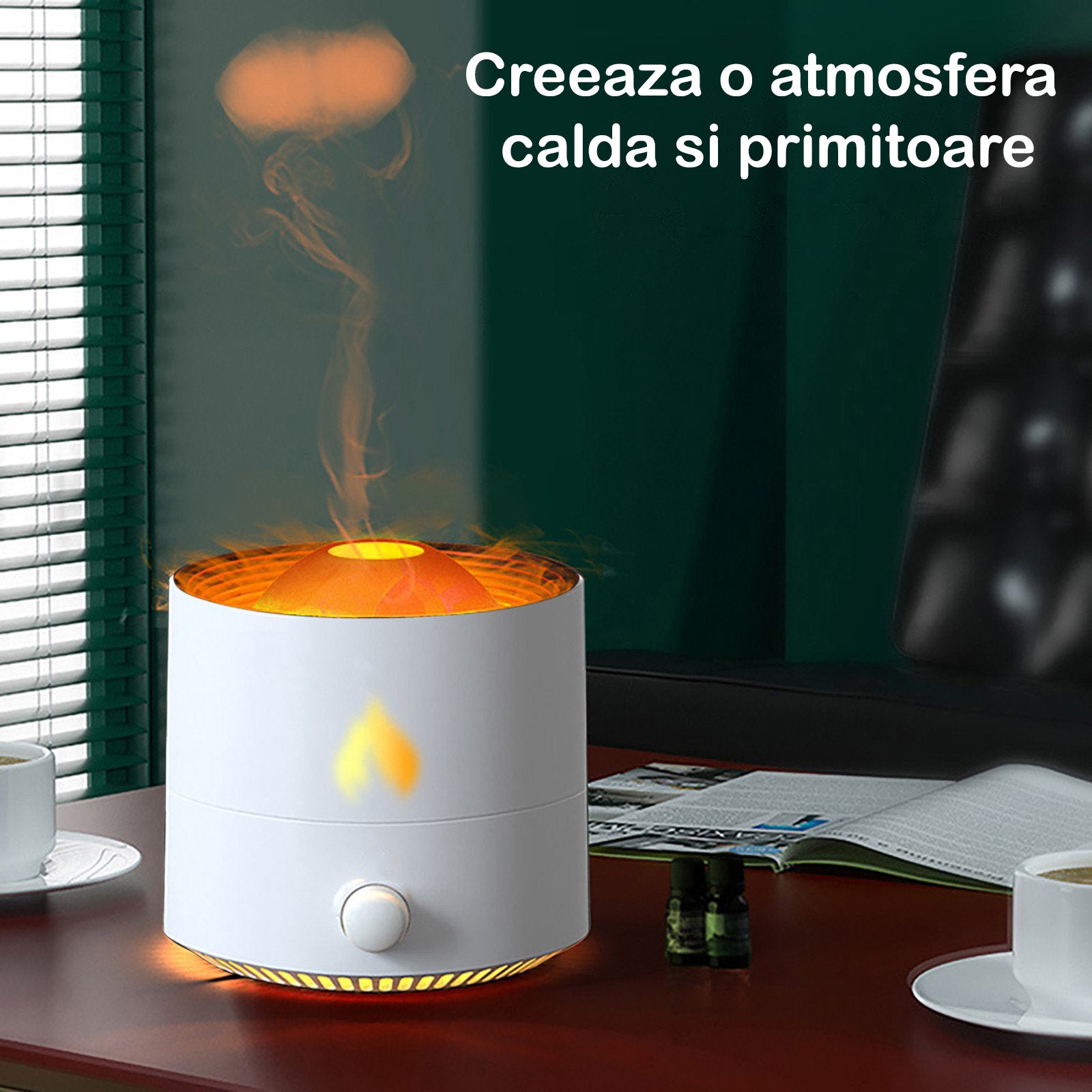 Umidificator de aer Ultrasonic NextWave® cu difuzor aromaterapie, model Vulcan cu lumina rosie, 2 setari de functionare – imaginea 2