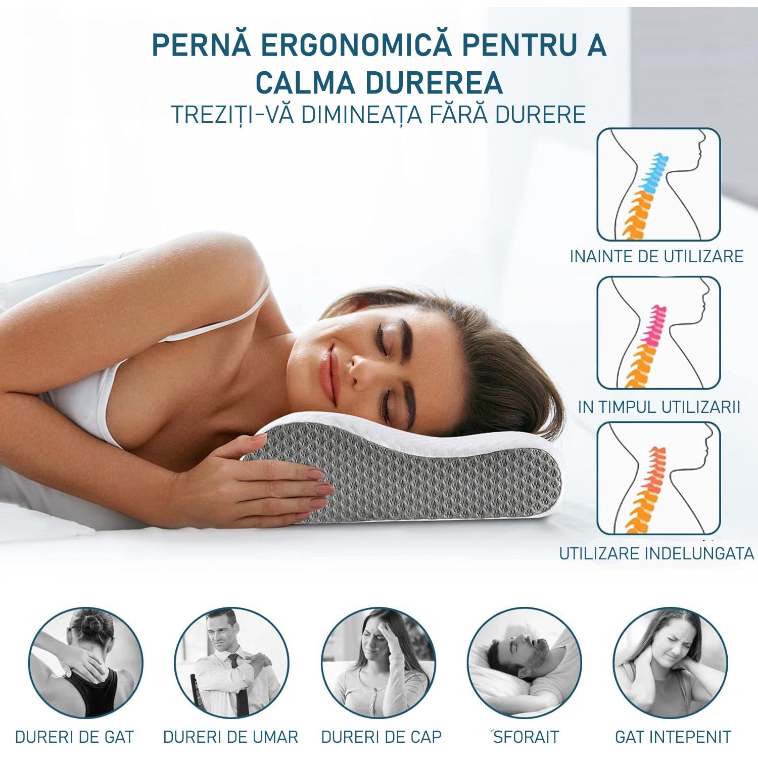 Set 2 perne ortopedice pentru dormit NextWave™, Spuma cu Memorie ergonomica pentru Gat si Suport Cervical, Husa lavabila – imaginea 2