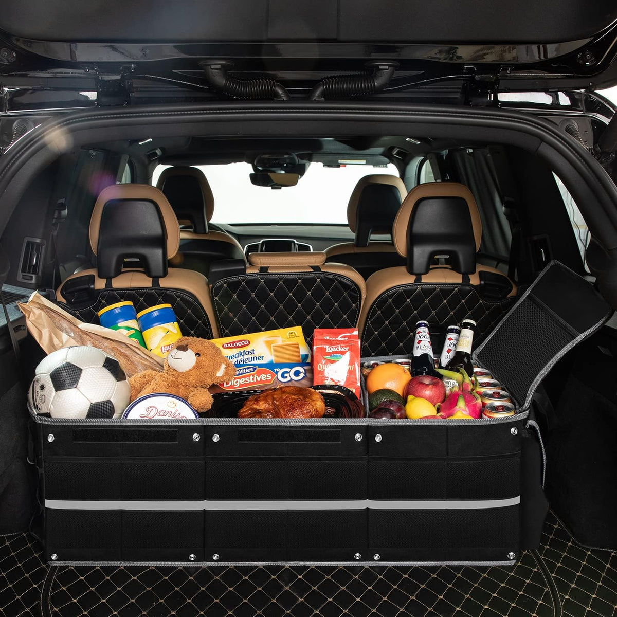 Organizator portbagaj auto cu Geanta Termica NextWave®️ si chingi de ancorare, Multifunctional, Plasa Laterala, Pliabil – imaginea 2