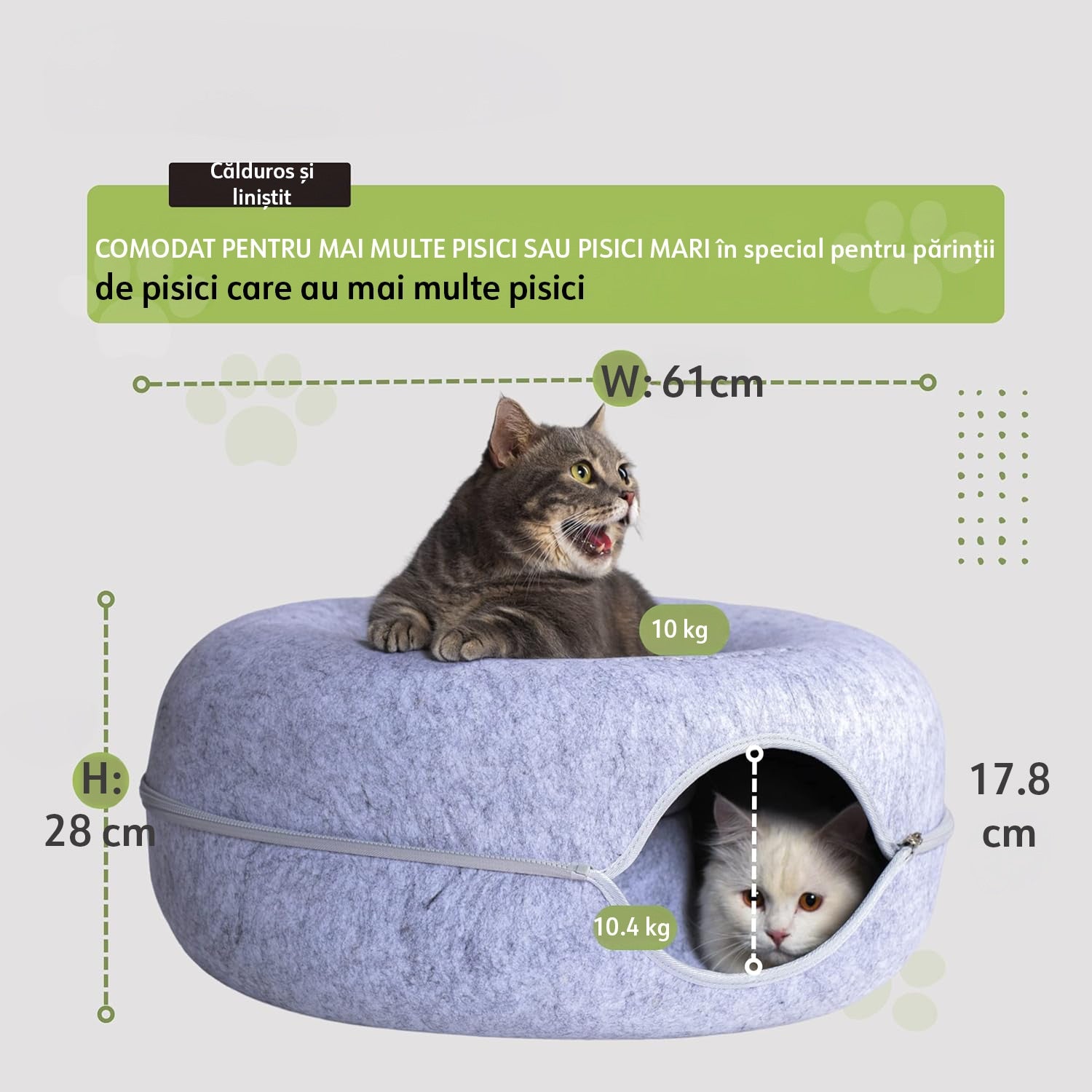 Pat pentru pisici si animale mici NextWave®, Culcus cu fereastra ventilata, design tunel detasabil, rezistent la zgarieturi – imaginea 2