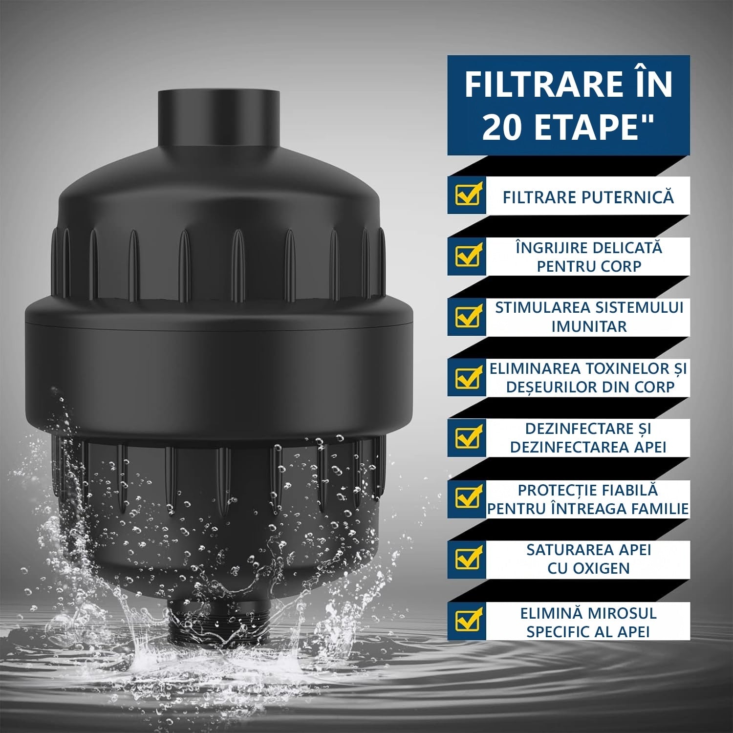 Filtru de apa premium pentru para de dus cu 20 stagii de filtrare, para inclusa, usor de instalat, infuzie de minerale si – imaginea 2