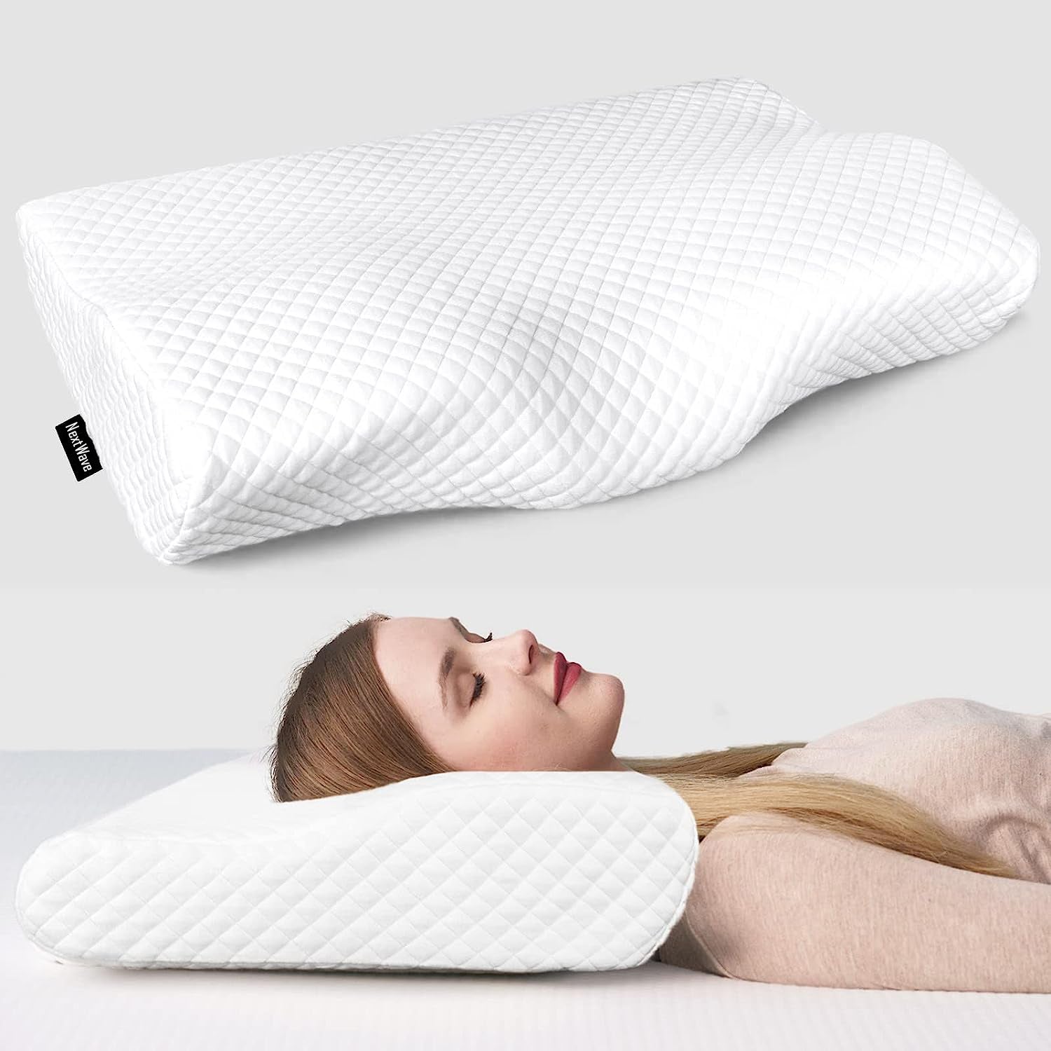 Perna pentru dormit ortopedica NextWave™, Spuma cu Memorie ergonomica pentru Gat si Suport Cervical, Husa lavabila, Ideala – imaginea 2